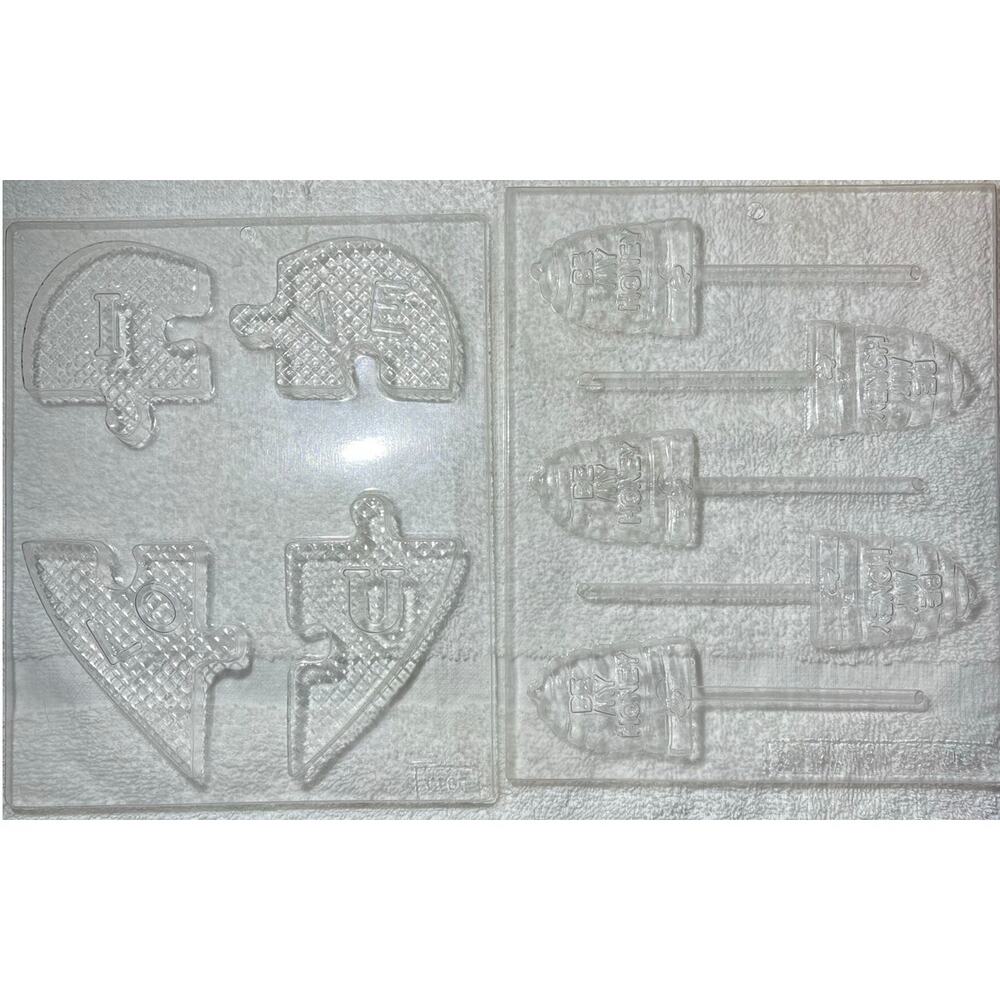 Set of 2 VALENTINES DAY Chocolate Candy Lollipop Plastic Mold Puzzle Be My Honey